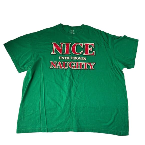 Christmas Shirt Size 2XL Green Nice Until Proven Naughty Crew Neck Pullover - Picture 1 of 10